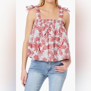 Floral Tie Shoulder Cotton Top